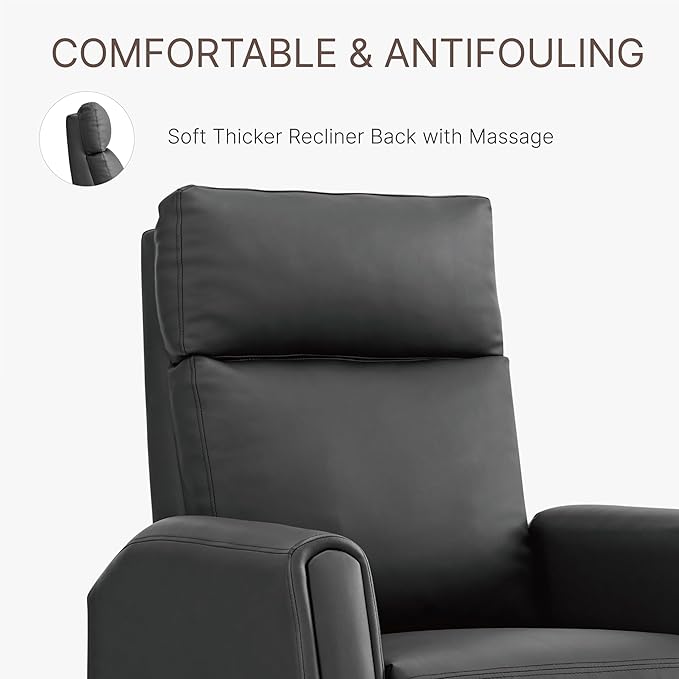 Recliner Chair for Adults Push Back Armchair Home Theater Seating with Lumbar Support Single Sofa for Living Room with Massage &amp Heat Vibration Black(PU Leather with Lights)