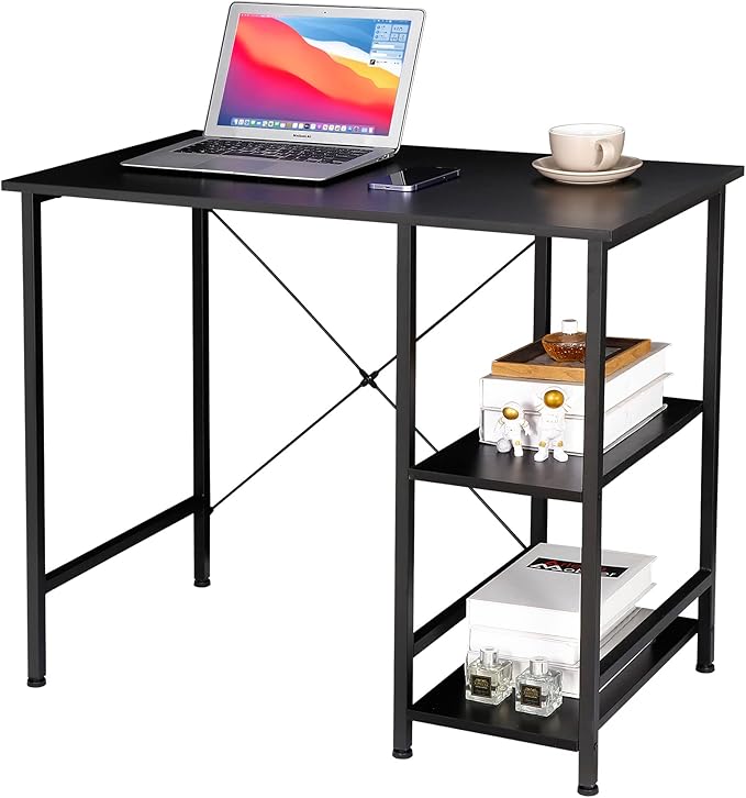 Home Office Desk Study Writing Computer Desk with 2 Storage Shelves Small Industrial Modern Simple Style Laptop Table for Home Office Study Bedroom Gaming (36 Inch Black)