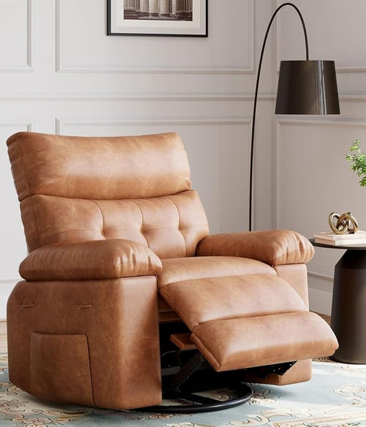 Oversized 360° Swivel Rocking Recliner Chair with Massage &amp Heat Ergonomic Lazy Chair with Remote Control for Living Room Bedroom &amp Nursery Vintage