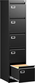 SISESOL 5 Drawer File Cabinet with Lock15 Narrow Vertical File Cabinet Five drawerTall Office Filing CabinetsBlack Metal Filing Cabinets for Home OfficeFit A4LegalLetter Size-Assembly Required