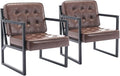 COLAMY Leather Accent Chairs Set of 2 Accent Arm Chairs for Living Room Comfy Leather Armchairs with Metal Legs for Bedroom Reception Room Brown