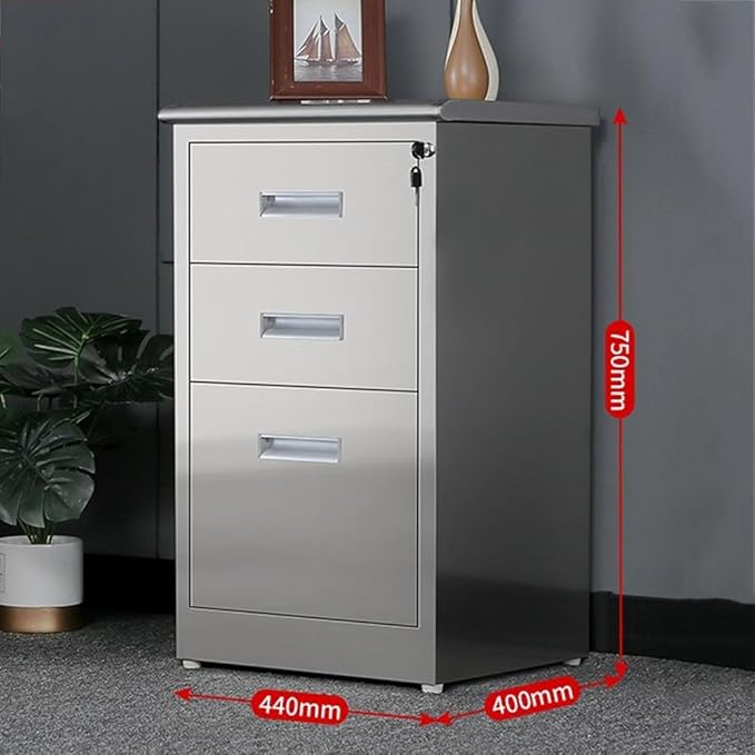 Stainless Steel File Cabinet with Lock Under Desk Mobile File Cabinet for Home Office Garage Tool Chest Cabinet Metal Medicine Cabinet for Warehouse/Repair Shop/Home (Size:3 Drawers)