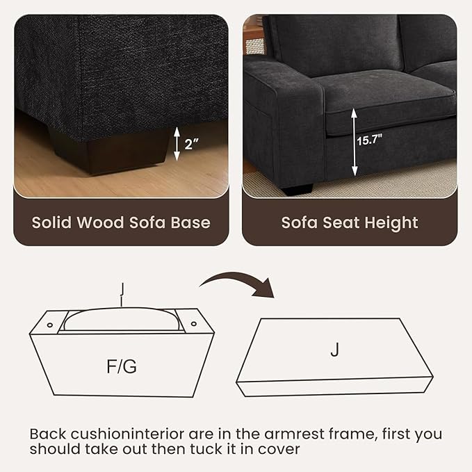 PARKOL 99 L-Shaped Sectional Couch with Storage Sofa with Reversible Chaise USB Type-C Charging Chenille Fabric Removable Cushion Covers for Small Space Apartment Living Room Dark Gray