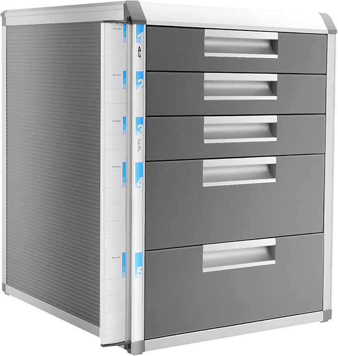 5 Drawers File Cabinet with Lock Metal Document Storage Cabinet with Keys Filing Organization Storage Cabinets for Office Home Aluminum Alloy Edge File Organizer