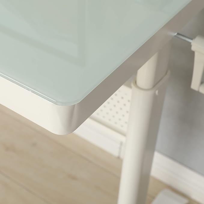 48 x 24 Inches Tempered Glass Standing Desk with Metal Drawer Adjustable Height Stand up Desk Sit Stand Home Office Desk Ergonomic Workstation