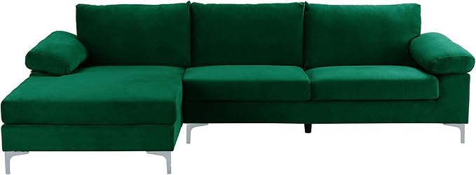 Casa Andrea Milano Modern Large Velvet L-Shape Sectional Sofa with Extra Wide Chaise Lounge Couch