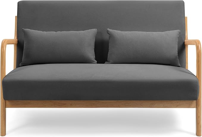 Modern Compact 48'' Loveseat with Linen Upholstery and Wood Legs Perfect for Bedroom Living Room Furniture (Dark Gray)