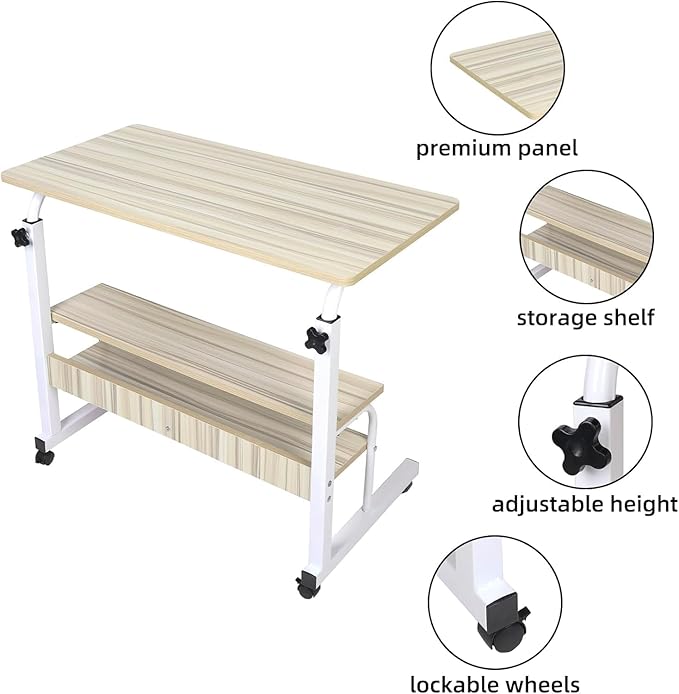 Moblie Standing Computer Workstation with Wheels for Bedroom Home Office with Storage Layers Height Adjustable Sofa Desk - 4 Locking Wheels Writing Tray