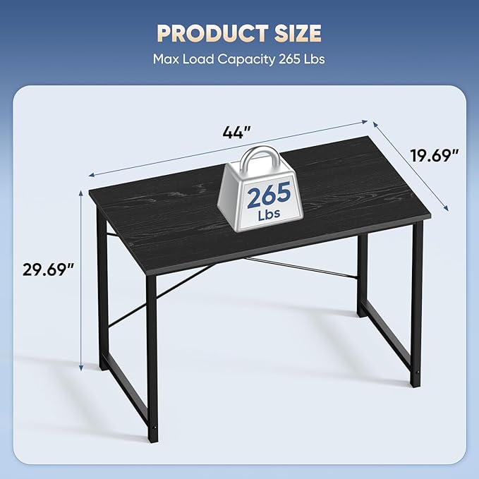 DUMOS 44 in Computer Desk for Home Office Modern Study Work Table Simple Style for Bedroom Writing Desks with X-Shaped Reinforcement Black