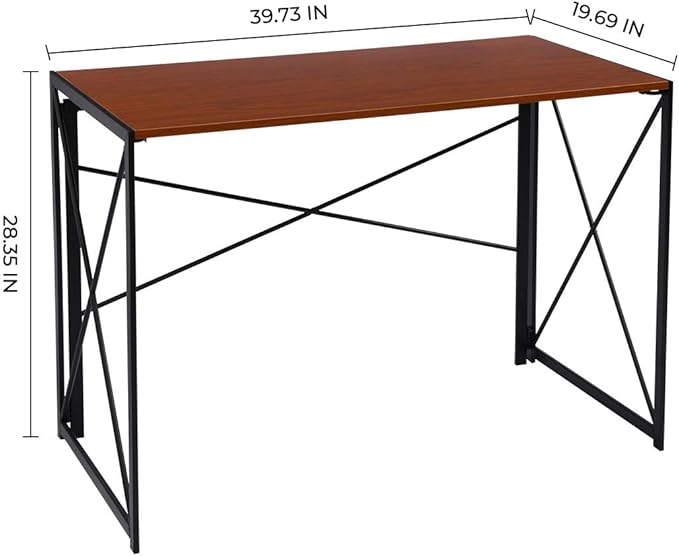 Writing Computer Desk Modern Simple Study Desk Industrial Style Folding Laptop Table for Home Office Notebook Desk Walnut Brown Desktop Black Frame…