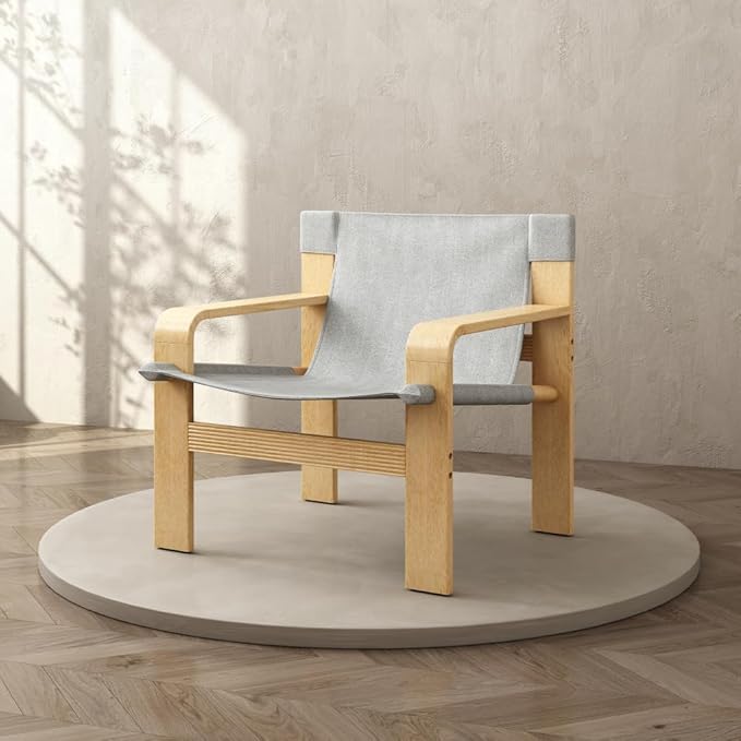 Detachable and Washable Oak Accent Chair Wide Armrest Mid-Century Lounge Chair Linen Fabric Armchair &amp Solid Wood Frame for Living Room Bedroom Balcony (White) (Light Grey + Wood+Fabric + Oak)