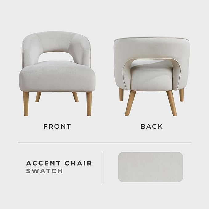 Lexicon Accent Arm Chair Modern Comfy Velvet Accent Chair Open Back with Solid Wood Legs for Living Room/Bedroom/Office/Waiting Room Gray