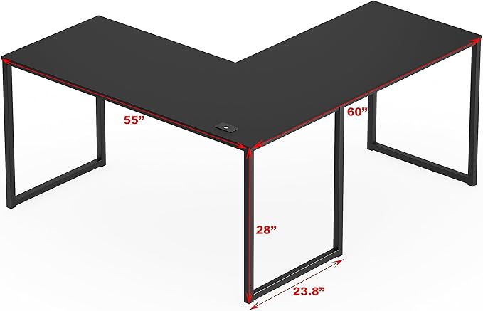 SHW Mission 55 x 60 Inches L-Shape Home Office Computer Desk Black