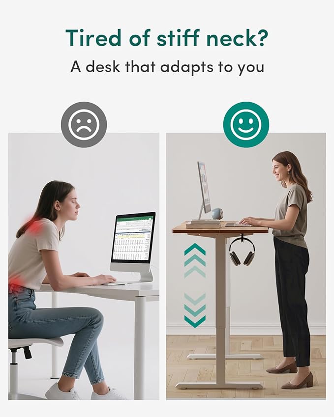 CubiCubi 55 x 28 Large Standing Desk Height Adjustable Electric Computer Desk 28 Deep Desktop Sit Stand up Home Office Workstations with 4 Preset Heights Light Rustic