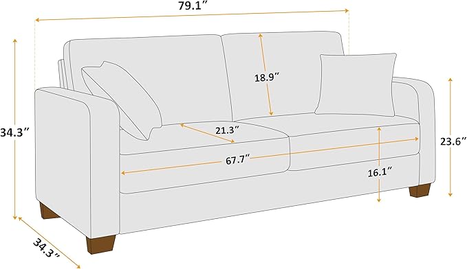 VANOMi Loveseat Couches for Living Room Modern Sofas &amp Couches with Cushion &amp 2 Pillow Comfy Linen Loveseat Sofa for Small Space Office Apartment Light Grey