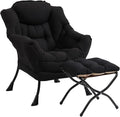 Lazy Chair with Ottoman Modern Accent Chair with Armrests and a Side Pocket Black Accent Chairs Reading Chairs Oversized Armchairs for Bedroom Study Living Room Courtyard