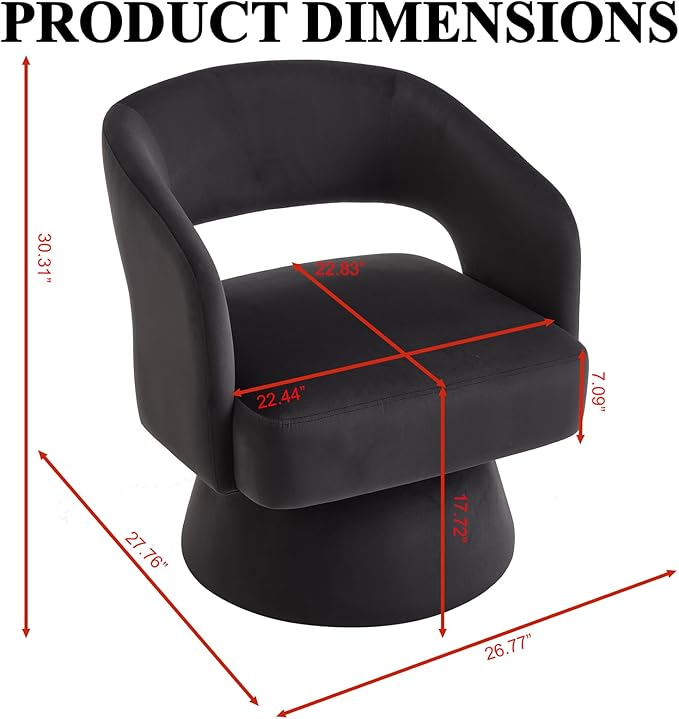 Swivel Accent Chair with Arms for Living Room Swivel Barrel Chairs with Backet for Small Space Velvet Round Chair for Bedroom (Black)