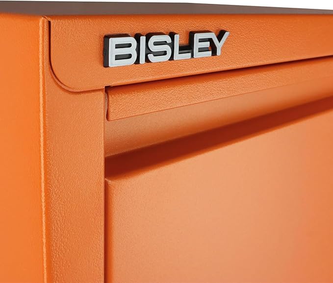 3-Drawer Flush Front Vertical File Cabinet - Bisley Orange 2 Utility Drawers + 1 Hanging File Drawer Powder-Coated Steel Locking Bottom Drawer by Bisley