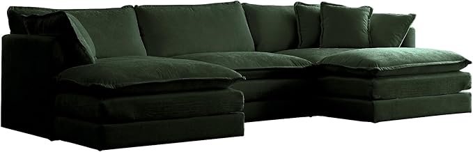 WILLIAMSPACE 111.5 Sectional Sofa Couch for Living Room Modern Upholstered U-Shaped Sofa with 2 Ottoman &amp Toss Pillows Modular 5 Seat Sofa Furniture for Apartment Chenille Fabric (Green)