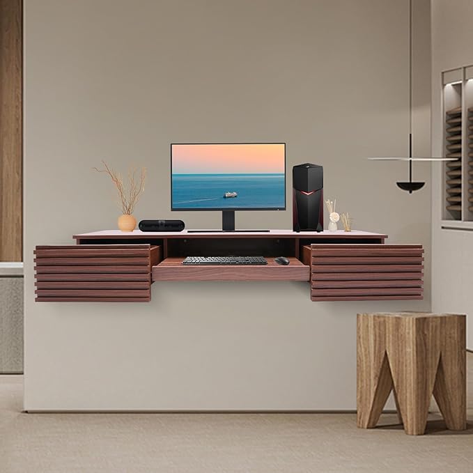 Wall Mounted Desk Floating Office Desk with Drawers Modern Wall Organizer with Pull Out Drawers for Home Office Living Room