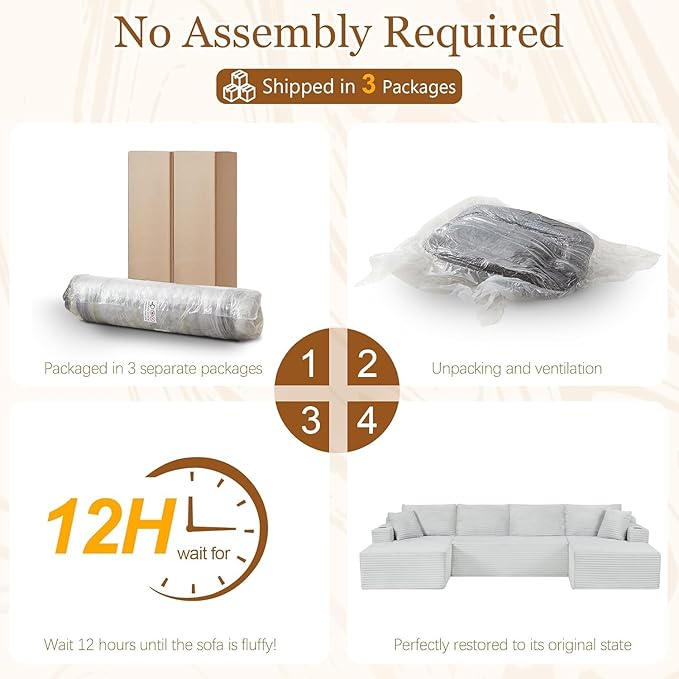 Modular Sectional Couch Modern Cloud Sectional Sofa U Shaped Boneless Couch with Double Chaise Comfy Deep Seat Upholstered Sofas Couches for Living Room No Assembly (134 Light Grey)