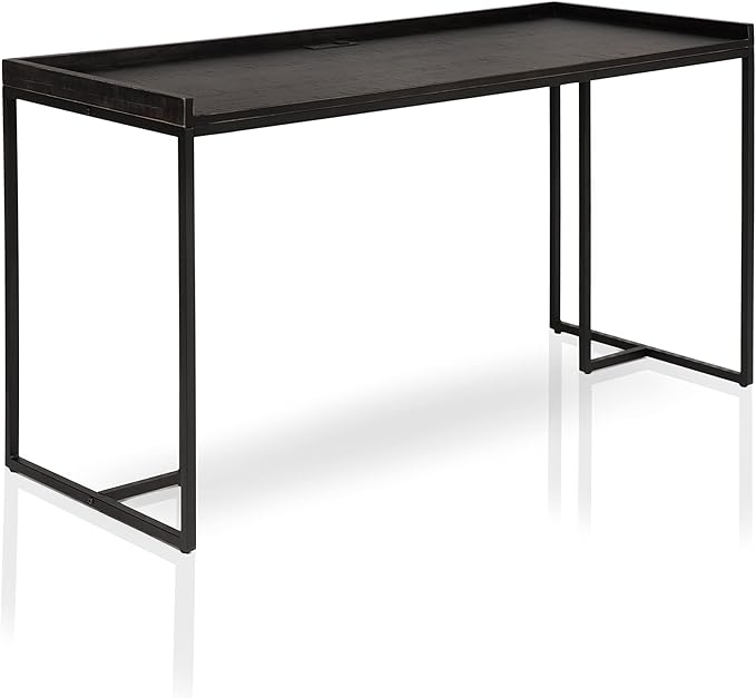 HOMES: Inside + Out Hermosa Industrial Geometric Base 59 in. Computer Desk with USB Ports and Outlet for Home Office Study Room Black