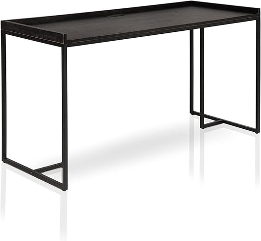 HOMES: Inside + Out Hermosa Industrial Geometric Base 59 in. Computer Desk with USB Ports and Outlet for Home Office Study Room Black