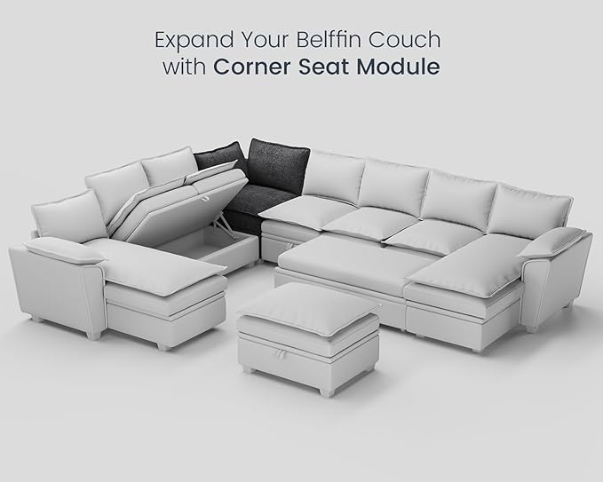 Belffin Corner Seat Module for Chenille Modular Sectional Sleeper Sofa Pullout Couch Dark Grey