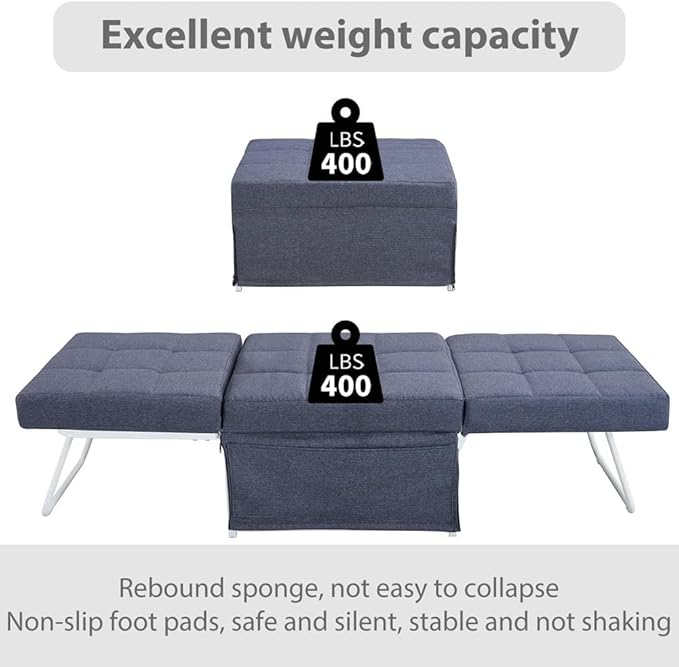 Sofa Bed 4 in 1 Multi-Function Folding Ottoman Couch Bed with Adjustable Backrest Modern Convertible Chair for Home Office Bedroom Living Room
