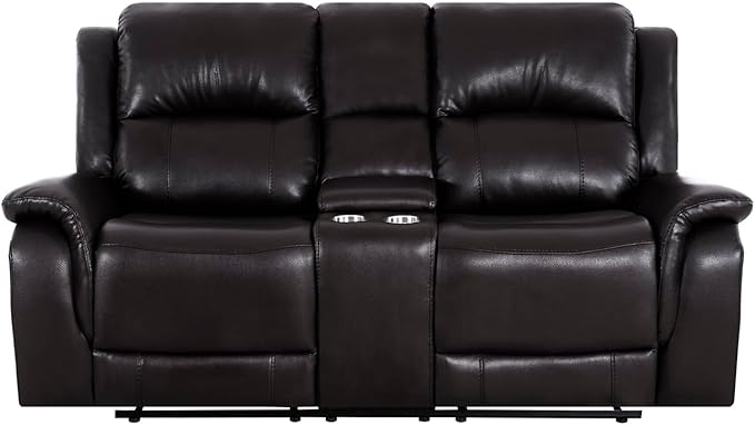 Naomi Home Katie Espresso Faux Leather Oversized Loveseat Chaise Plush Comfort for Movie Nights &amp Cozy Lounging Ergonomic Design Easy Assembly