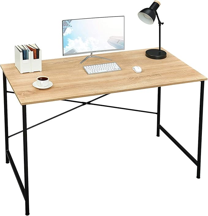 FurnitureR Computer Desk 42.7-Inch Home Office Desk Student Writing Desk with Metal Legs Wood Top Modern Simple Workstation for Small Rooms 42.7 x 23.6 x 29.7 in Oak and Black