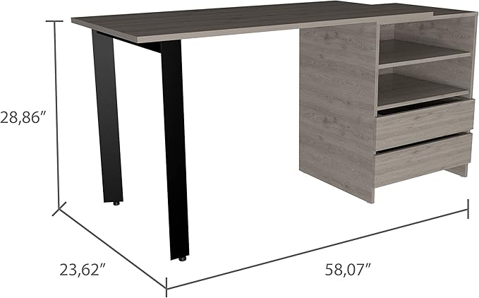 Light Gray 2-Drawer 2-Shelf Writing Desk - Home Office Desk &amp Storage Combo - Versatile Display &amp Organization