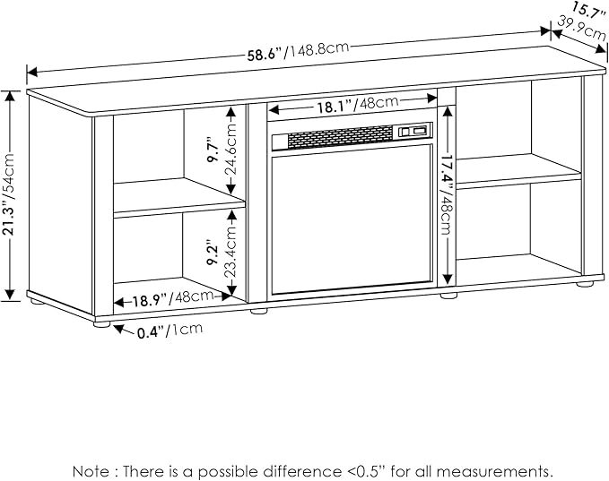 Furinno Classic 60 Inch TV Stand with Fireplace Solid White