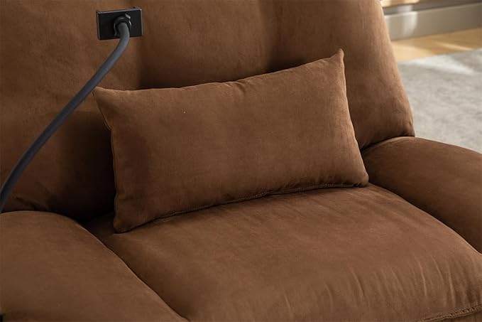Linique Power Recliner Sofa Chair 270 Degree Swivel Leisure Single Sofa with Button Control Wireless Speaker USB Ports Hidden Arm Storage Phone Holder for Living Room Brown Fabric (Without LED)
