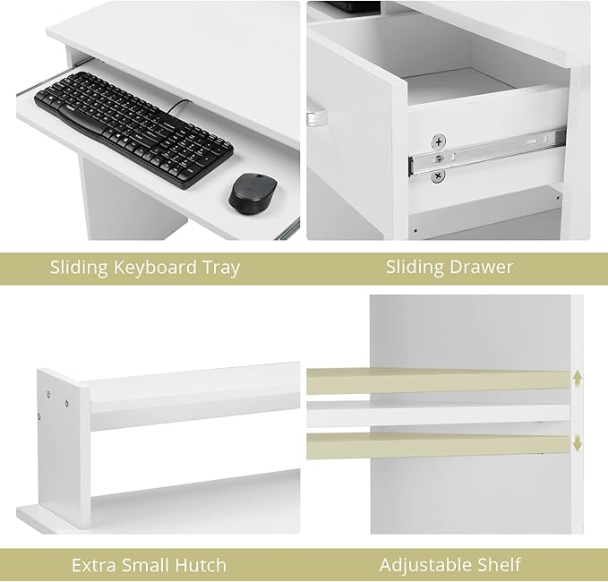 Karl home Computer Desk Study Writing Desk PC Laptop Table Wooden Home Office Workstation with Drawer Shelf Keyboard Tray White