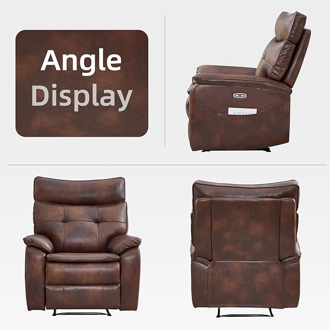 CANMOV Genuine Leather Recliner ChairPower Recliner Chair for AdultsElectric Single Reclining Sofa with Overstuffed Armrest and Backrest for Living RoomBrown