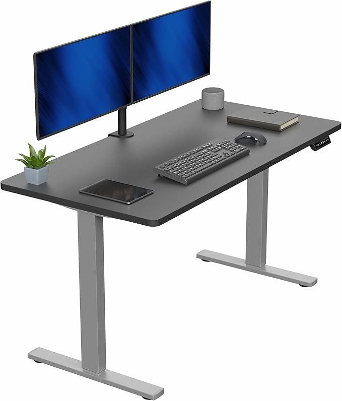 VIVO Electric 55 x 28 in Standing Desk Memory Height Adjustment 1B Series Holds 220 lbs One-Piece Black Top Gray Frame DESK-KIT-1G55B