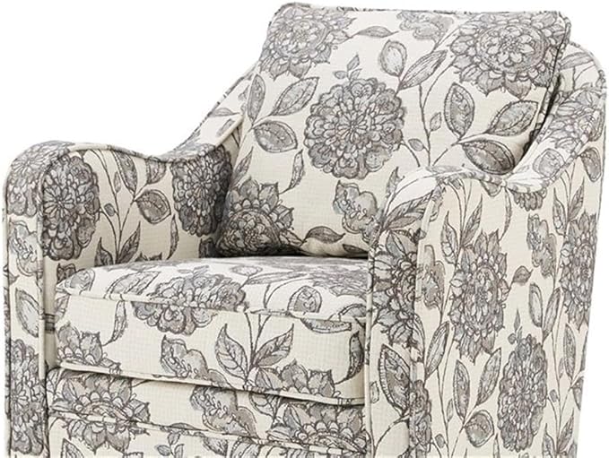Pemberly Row Swivel Accent Chair 33.25 H x 28.5 W x 32.75 D Solid Wood Frame Multi-Color Floral Upholstery Black Metal Base Rounded Arms Foam Cushion Living Room or Home Office Seating