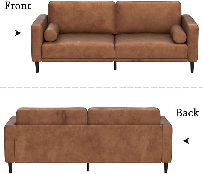 HIFIT 79 Sofa Couches for Living Room Mid-Century Modern Decor Faux Leather Couch with Deep Seat&ampCloud Cushions&amp2 Pillow 3 Seater Home Sofa Living Room Brown Loveseat for Office Bedroom Ap