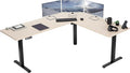 VIVO Corner Standing Desk 75 x 63 inch Reversible L-Shaped Workstation Electric Height Adjustment Home Office and Reception Rooms Light Wood Table Top Black Frame DESK-E3CTBC-75
