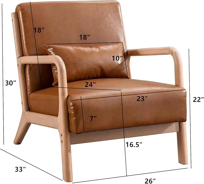 INZOY Mid-Century Modern Accent Chair Set of 2 PU Leather Reading Armchair with Waist Cushion Upholstered Living Room Chairs for Bedroom Sunroom Camel Set