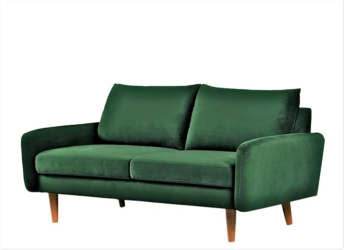 Kent Velvet Loveseat Sofa for Modern Living Rooms and Compact Spaces Comfy 2 Seater Couch Studio Apartment Furniture with Sleek Design Green