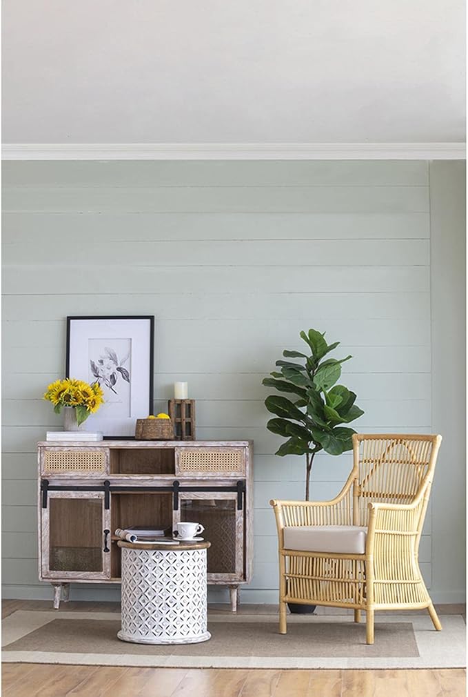 A and B Home 37.8 H Yellow and White Rattan Indoor Arm Chair w/Soft Thick Cushion Traditional Style Chair Side Chair