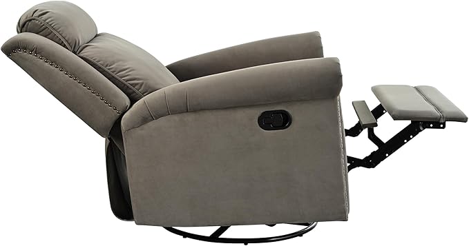 360° Swivel Recliner Chair with Adjustable Backrest Manual Rocking Recliner Home Theater Manual Recliner Chair with Metal Base and Velvet Fabric for Living Room (Light Brown 2)