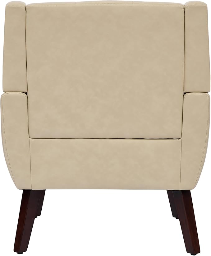 UIXE Faux Leather Accent Chair Modern Upholstered Club Arm Chair for Living Room Comfy Armchair Single Sofa Seat with Solid Wooden Legs (Cream)