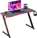 47 Inch Modern Gaming Desk for Home Office Z Shaped Computer Desk for Teen Large PC Gaming Table Adjustable Feet with Headphone Hook &amp PVC SurfaceRed