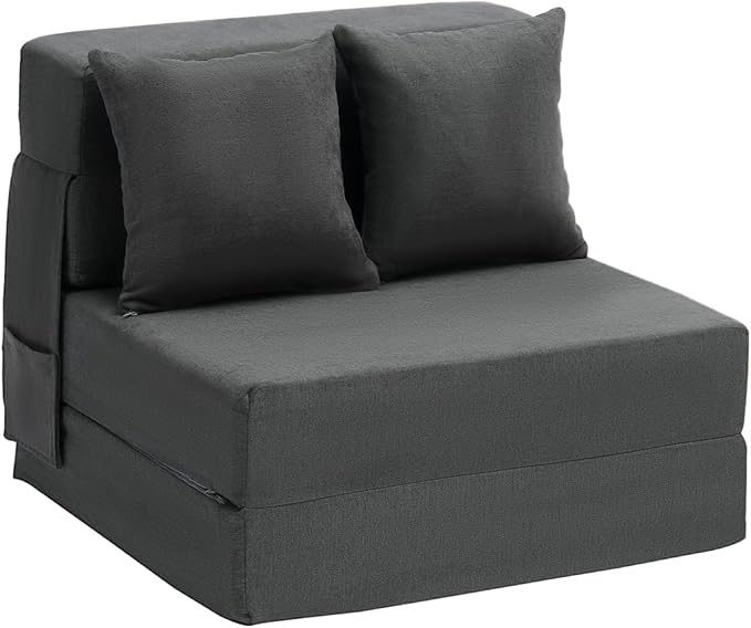 VEVOR Folding Sofa Bed 3-in-1 Foldable Couch Bed with 2 Pillows and Washable Cover 25D High Density Memory Foam Convertible Sleeper Chair Bed Futon Couch for Living Room Bedroom Dark Grey(Single)