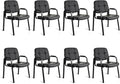 CLATINA Leather Office Guest Waiting Room Chair Sets of 8 Reception Chair No Wheels with Armrests and Lumber Support Stationary Desk Armchair for Meeting Conference Lobby Shool Study Black