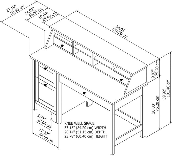 Pemberly Row 54W Computer Desk with Drawers and Organizer Shiplap Gray and White Finish Engineered Wood Modern Farmhouse Style 54W x 23D Home Office Desk with Storage