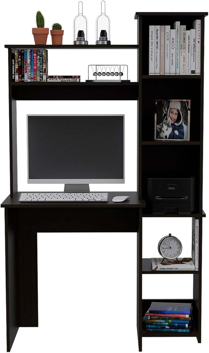 Nashville Writing Desk Six Shelves - Space-Saving Home Office Desk with Storage